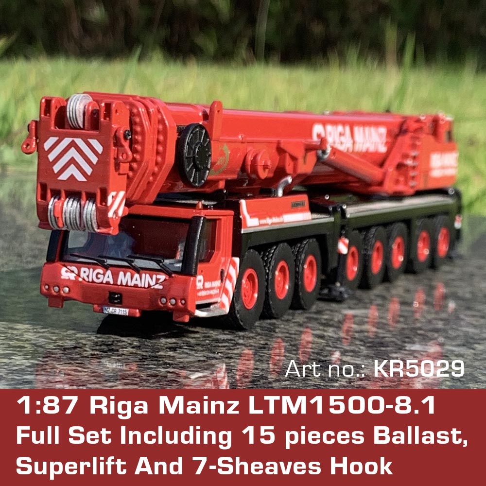 1:87 Riga Mainz LTM1500 including Superlift / 7-sheaves hook / 15 x ballast