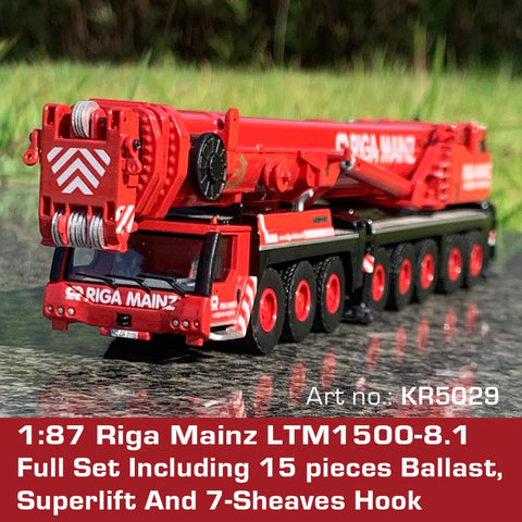 1:87 Riga Mainz LTM1500 including Superlift / 7-sheaves hook / 15 x ballast